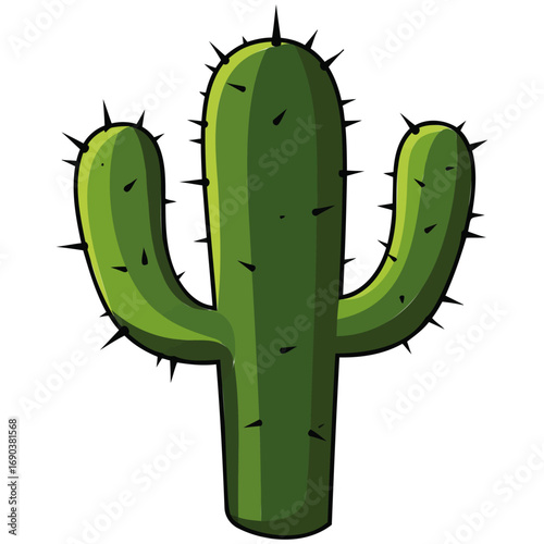 Cactus vector illustration with thorns isolated on white background looking like a fresh green plant or vegetable design