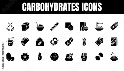 Collection of Carbohydrate Food Icons Glyph Style