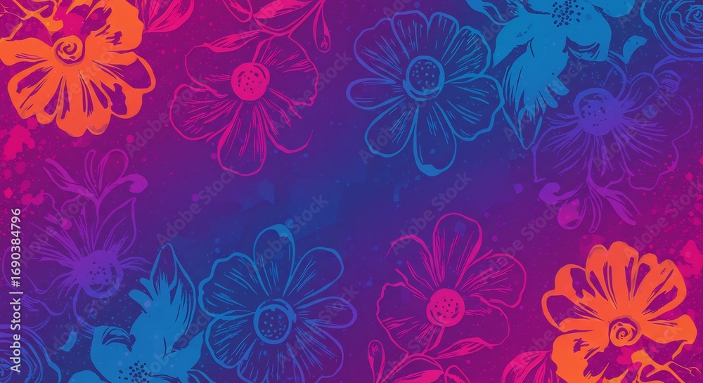Fototapeta premium 鮮やか色彩の花模様 グラデーション背景 華やかデザイン. AI Generated