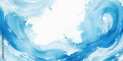 Tropical blue ocean wave abstract watercolor background with fluid splash design for posters branding and covers