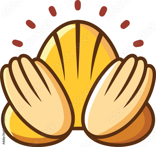 Cartoon Illustration of a Hard Hat with Hands in a Praying Position