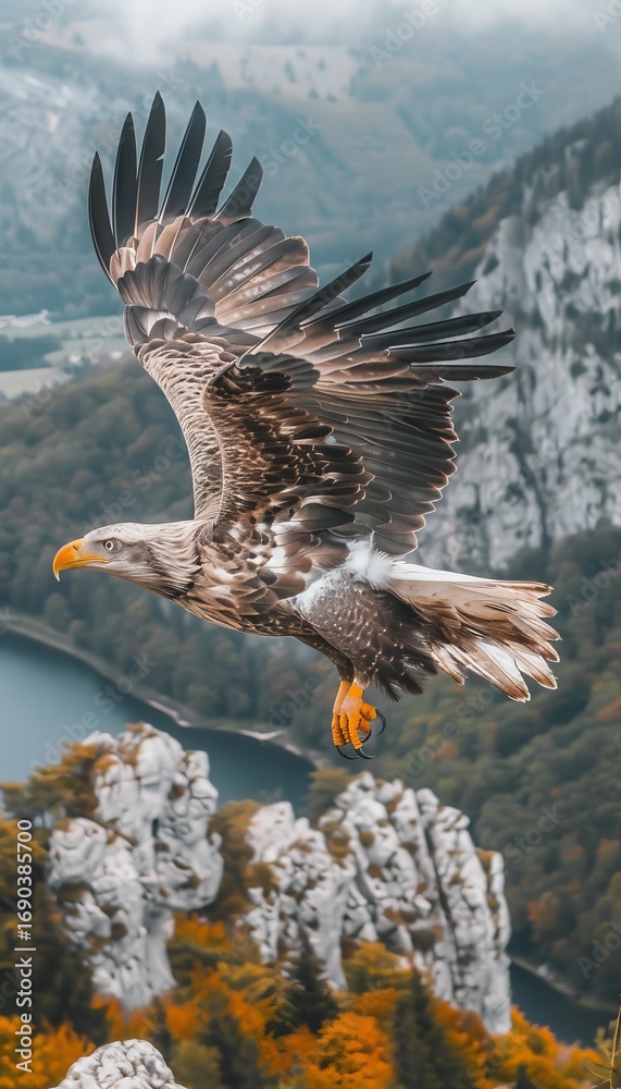 Fototapeta premium Majestic eagle soaring and diving through the winds of majestic mountain landscapes