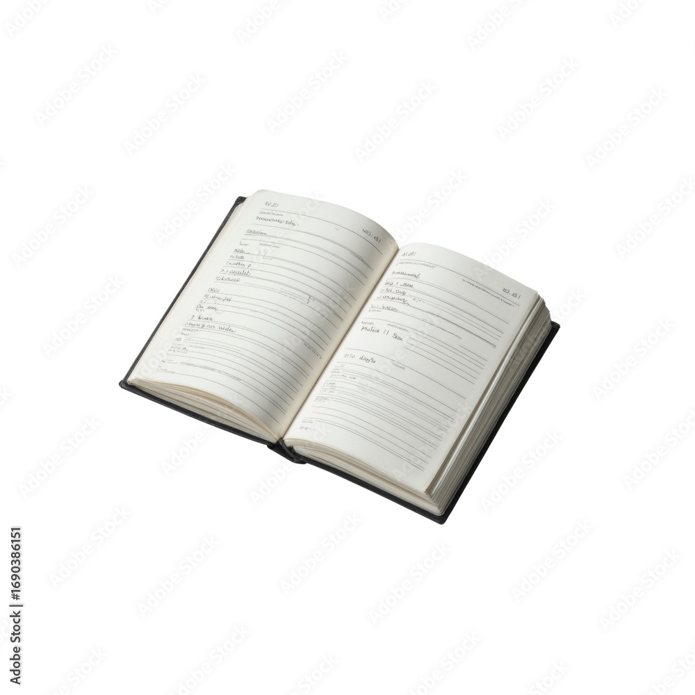 Obraz premium Open Daily Planner Notebook with Handwritten Notes and Appointments