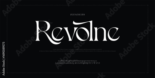 Revolne Elegant alphabet letters font logo classic minimal fashion designs. Typography modern sans fonts and number for logo brand. vector illustration
