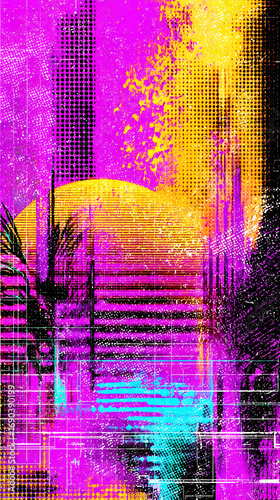 pop art background combining layered patterns of stripes, dots, and abstract geometric blocks