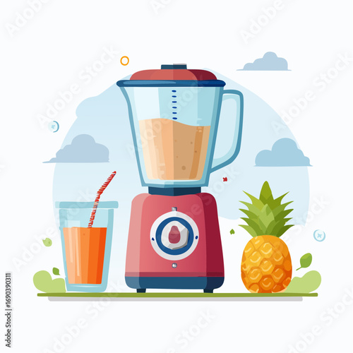Colorful Blender With Pineapple And Juice