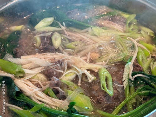 Korean Bulgogi Hot Pot Simmering on the Stove