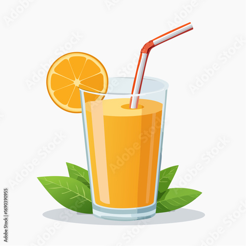 Orange Juice Drink Glass with Straw and Orange Slice