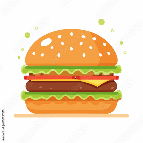 Delicious Cartoon Burger With Toppings