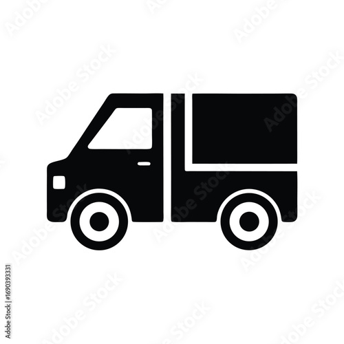 Simple black icon displays delivery van against white background clearly to viewers worldwide