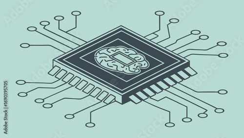 Brain-computer interface AI technology digital brain neural network microprocessor circuit board technology illustration abstract concept futuristic design artificial intelligence computer chip brain.