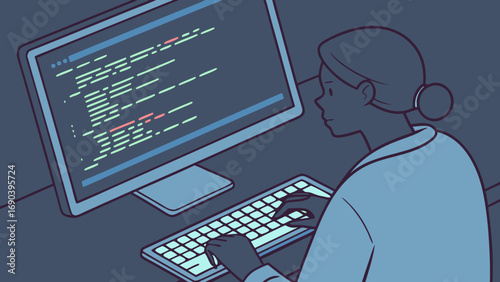 Coding Programmer Software Development Computer Screen Desk Typing Keyboard Programming Code Night Work Work from Home Technology Digital Software Engineer IT Professional Cybersecurity Data Science .