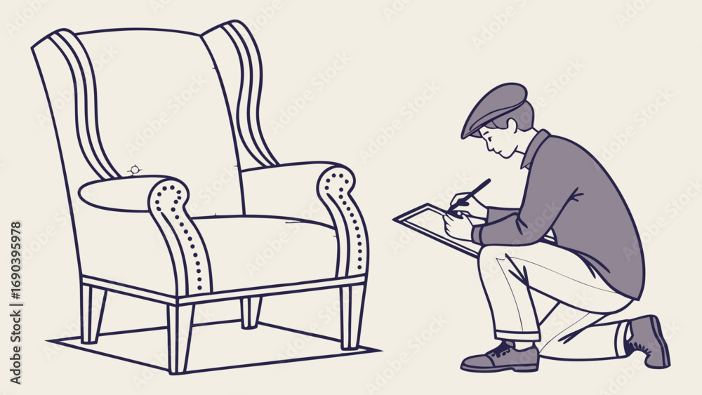 Fototapeta premium Design professional sketching armchair furniture design concept interior design illustration home decor craftsman drawing.