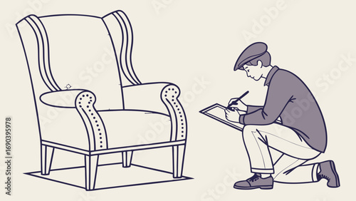 Design professional sketching armchair furniture design concept interior design illustration home decor craftsman drawing.