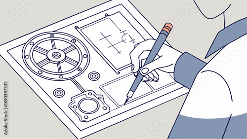 Engineering Design Blueprint Technical Drawing Mechanical Part Pencil Sketch Industrial Design Engineering Illustration Hand Drawing Blueprint CAD Design Manufacturing Process Mechanical Engineering .