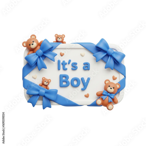 It's A Boy Teddy Bear Baby Announcement Card On A Transparent Background