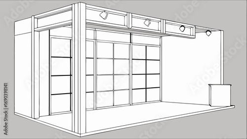 Exhibition booth design trade show display event marketing 3D rendering modern architecture interior design commercial space kiosk blueprint presentation template expo stand modular structure busines.