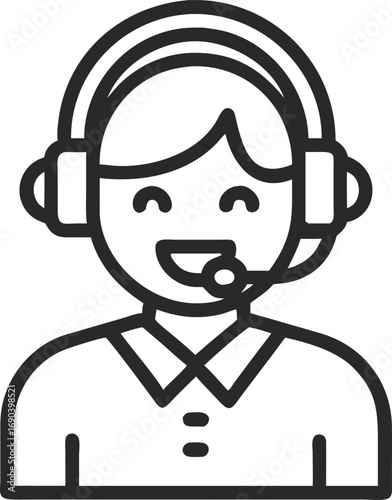 Smiling face with headphones and speech bubble symbol for support chat icon