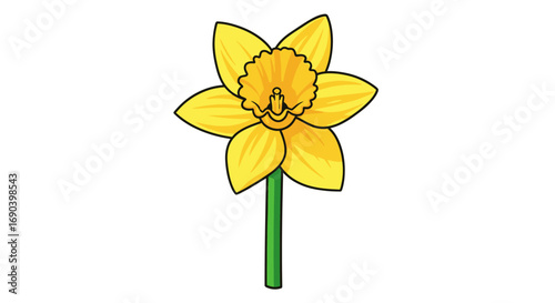 Bright yellow cartoon daffodil flower illustration with green stem.
