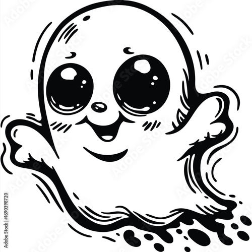 Smiling ghost emerges from grassy patch with its sweet, endearing, monochrome, and simplistic appearance
