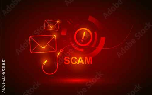 Phishing Email Scam Fraud Vector with Spam Internet Online Cyber Security