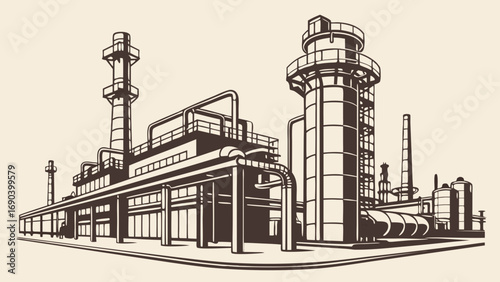 Industrial factory complex detailed illustration vector graphic manufacturing plant production facility energy industry refinery chemical plant power station industrial architecture heavy industry in.