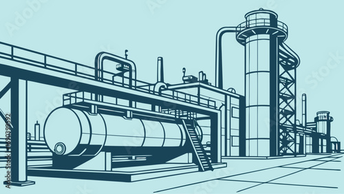 Industrial Plant Illustration Engineering Design Factory Blueprint Technical Drawing Manufacturing Process Refinery Power Plant Chemical Plant Steel Mill Industrial Architecture Heavy Industry Oil Re.