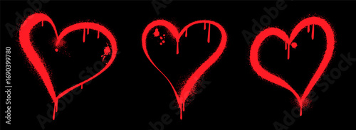 Red heart collection. Urban street graffiti style with splash effects and drops. Happy Valentines day underground hip-hop elements. Vector Illustration