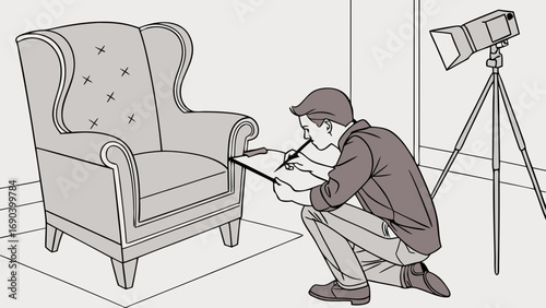 Inspecting furniture armchair detail home decor interior design product photography studio setup checklist assessment quality control craftsmanship inspection report furniture photography home stagin.