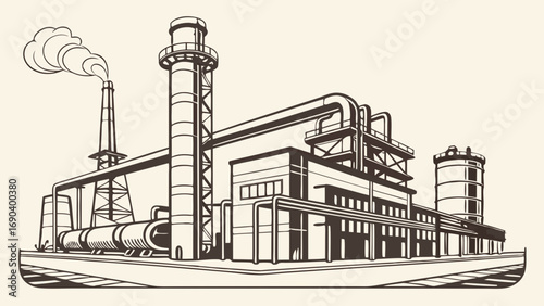 Industrial Factory Building Smoke Stack Production Plant Manufacturing Energy Power Plant Heavy Industry Engineering Technology Industrial Design Factory Illustration Vector Illustration Graphic Desi.