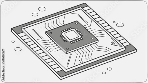 Isometric Illustration of a Microchip Computer Chip Processor Circuit Board Technology Electronics Hardware Digital Microprocessor Semiconductors Integrated Circuit Technology Background Computer Com.