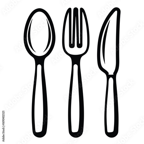 Symbolic dining A brown plate shows a knife, spoon and fork silhouetted inside it