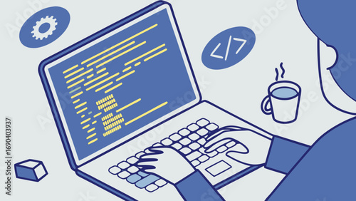 Laptop Computer Screen Showing Code Programmer Typing Software Development Technology Concept Illustration.
