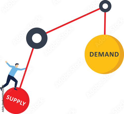 Demand vs supply balance, world economic supply chain problem, market pricing model for goods and service, cost or retail concept,

