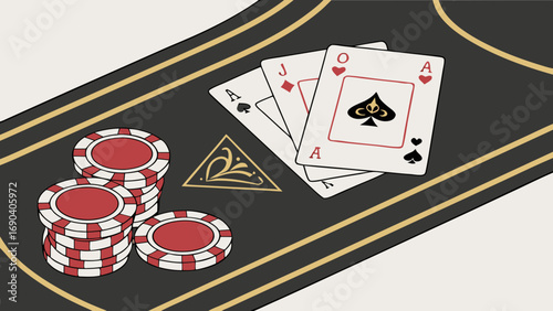 Poker game cards chips gambling casino game playing cards poker chips ace jack queen vector illustration graphic design flat design game design illustration design element background texture abstract.