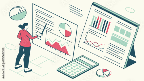 Presenting Data Charts Graphs and Business Analytics Illustration.