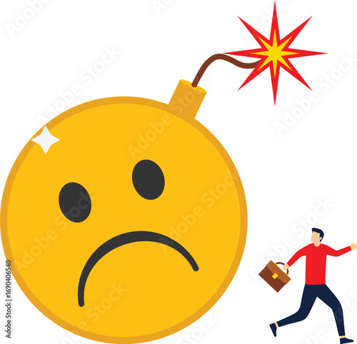 Running away from negative emotions. Stressful burden, anxiety or negative thinking, anger, or emotional cause of the problem, mental health, or depression. Businessman running away from depression

