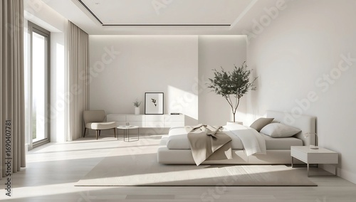 A minimalist bedroom with neutral tones