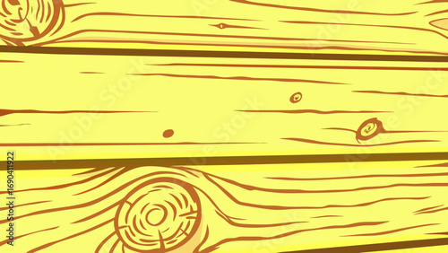 Illustration of a yellow cartoon wood paneling with brown wood grain and knot details in a flat style on transparent background silhouette