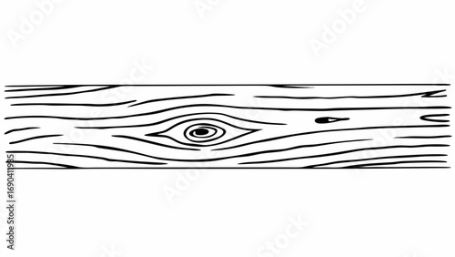 A detailed illustration of a wooden plank with a prominent knot and wood grain patterns visible on transparent background silhouette