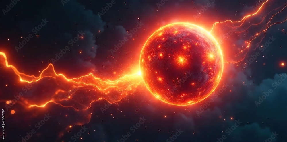 Obraz premium Intense fiery sphere streaks across a dark, dynamic background Perfect for fantasy, sci-fi, energy, and power-related projects Ideal for motion graphics and visual effects , abstract, mystical