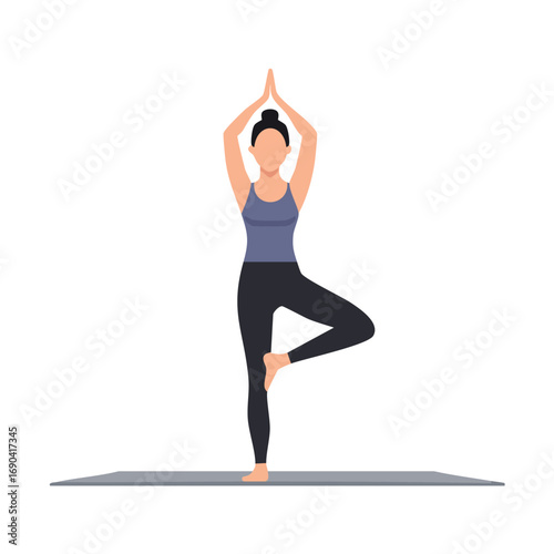 Woman Practicing Tree Pose Yoga Illustration