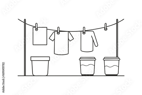 laundry scene with clothes hanging 