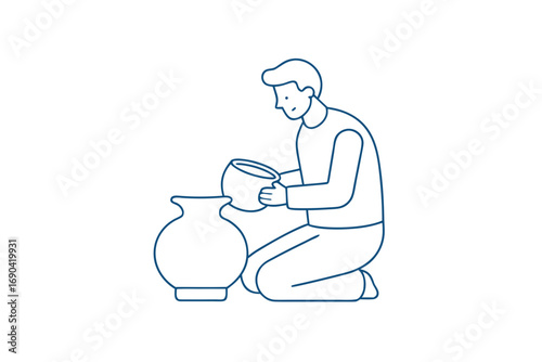 pottery maker shaping clay pots on wheel 