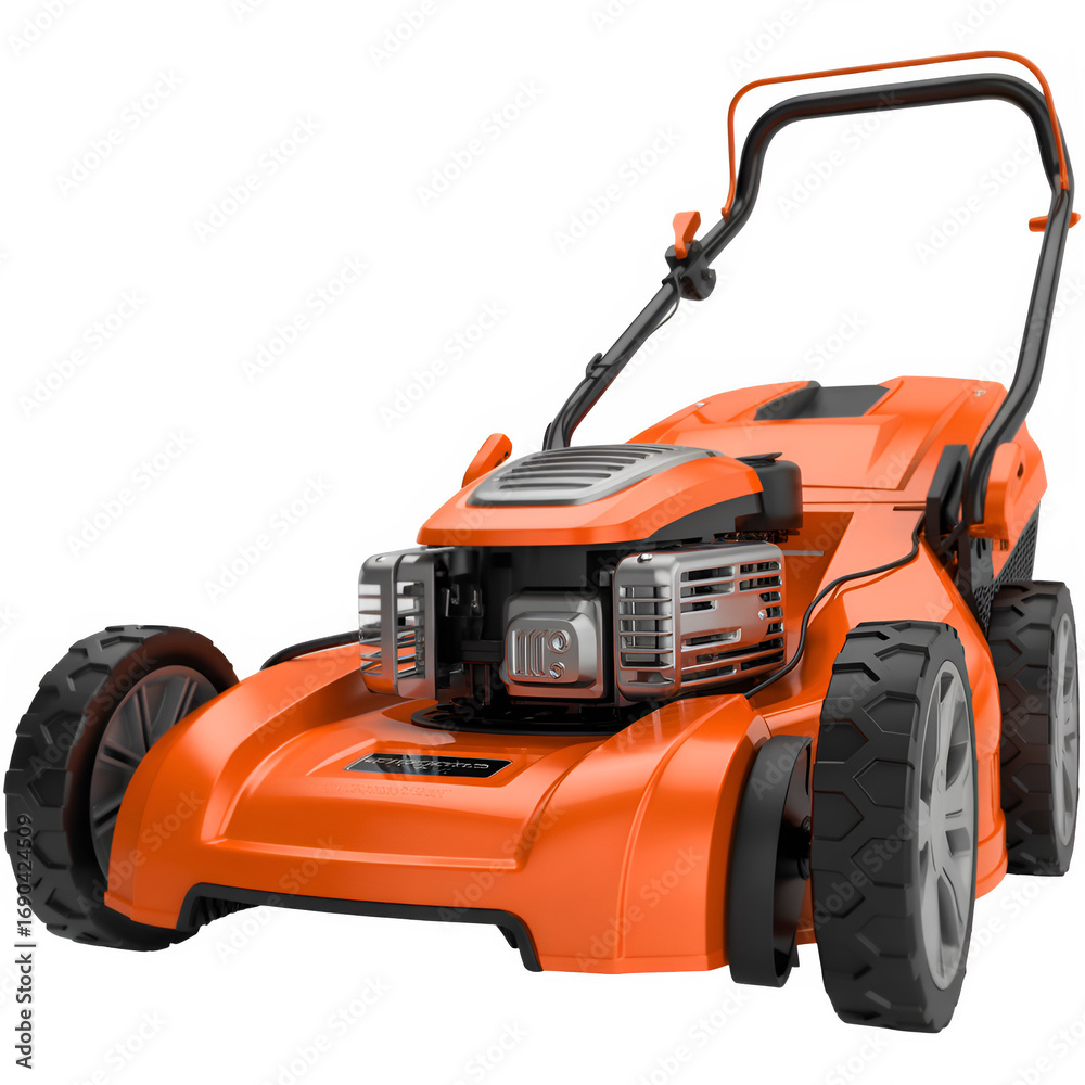 Fototapeta premium Orange Lawn Mower Isolated on Transparent Background