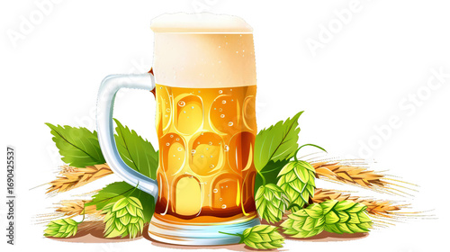 beer mug with hops and wheat clip art preview