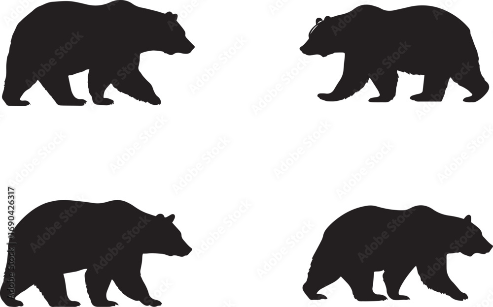 Fototapeta premium Walking bear silhouette vector illustration on a white background silhouette
