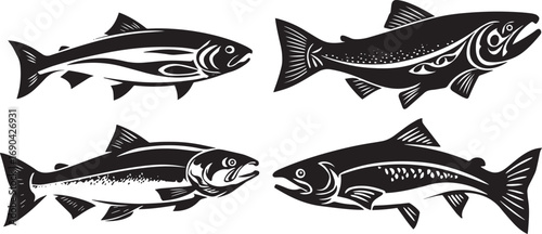 Simple black and white salmon silhouette logo design