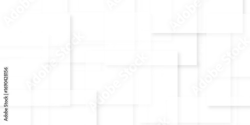 Modern Abstract white background design with layers of textured white transparent material in triangle and squares shapes. White color technology concept geometric line vector background.	
