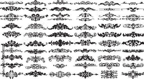 Large set of 56 black and white vintage decorative dividers and ornamental flourishes vector illustration
